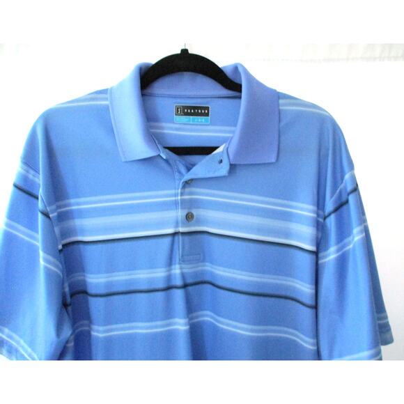 PGA Tour Men's Blue Striped Short Sleeve Stretch Golf Polo Shirt Size Large - Picture 2 of 7
